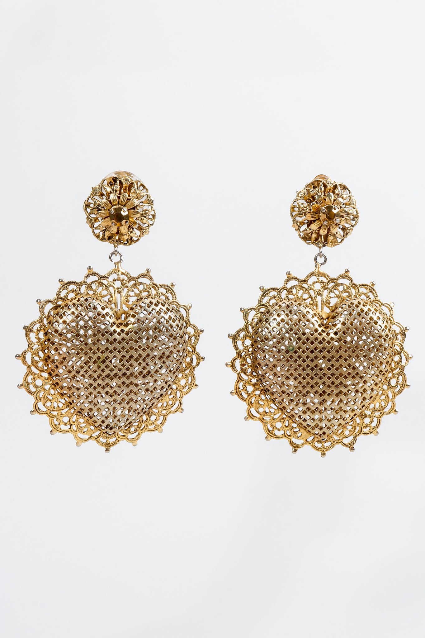 Vintage Perforated Sunburst Heart Drop Earrings at Recess Los Angeles