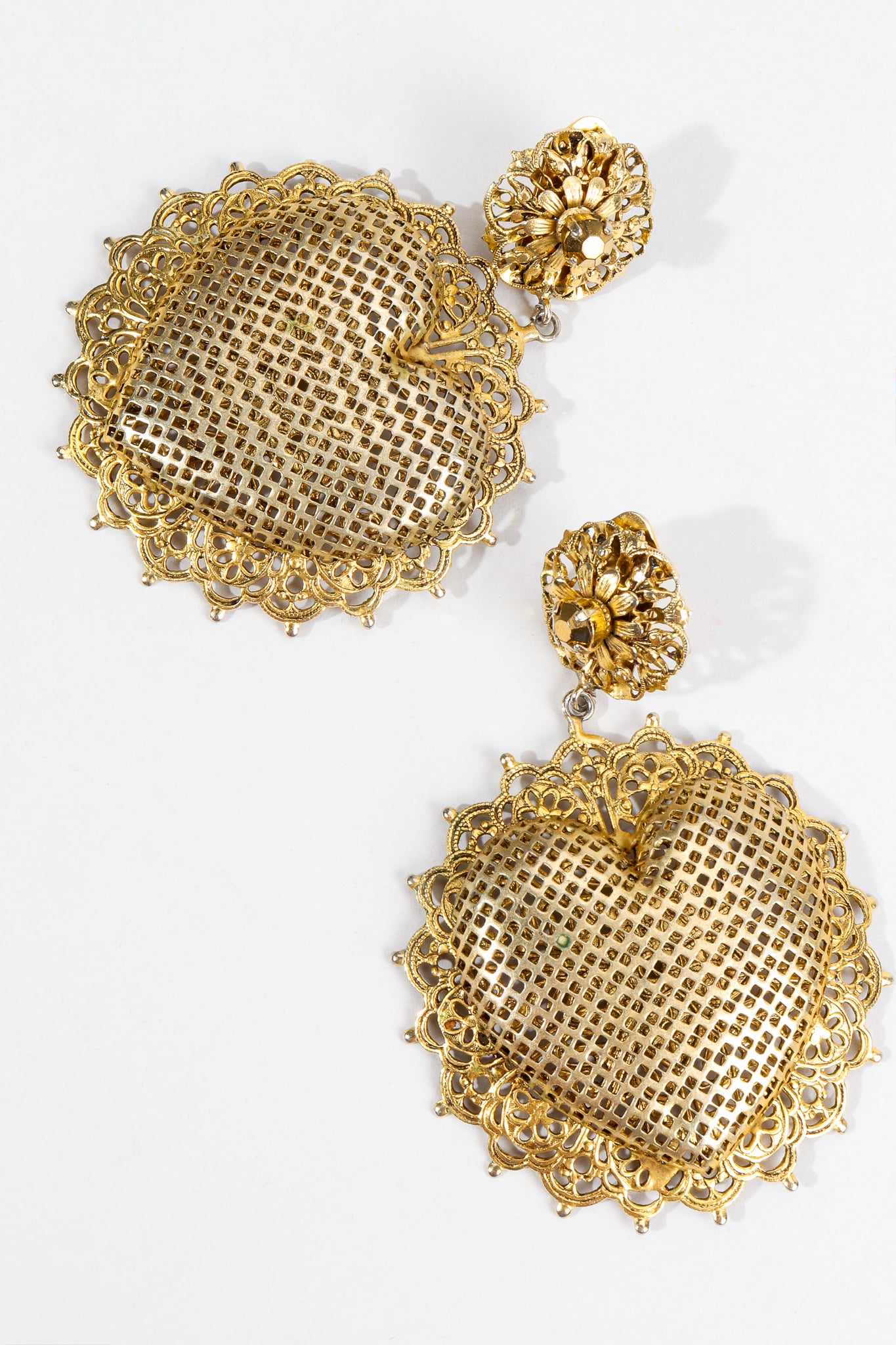 Vintage Perforated Sunburst Heart Drop Earrings at Recess Los Angeles