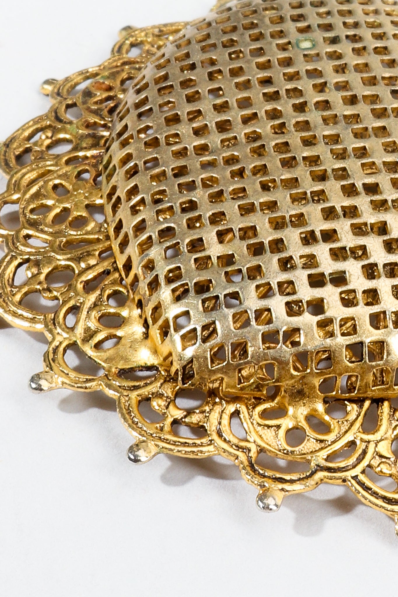 Vintage Perforated Sunburst Heart Drop Earring close up detail
