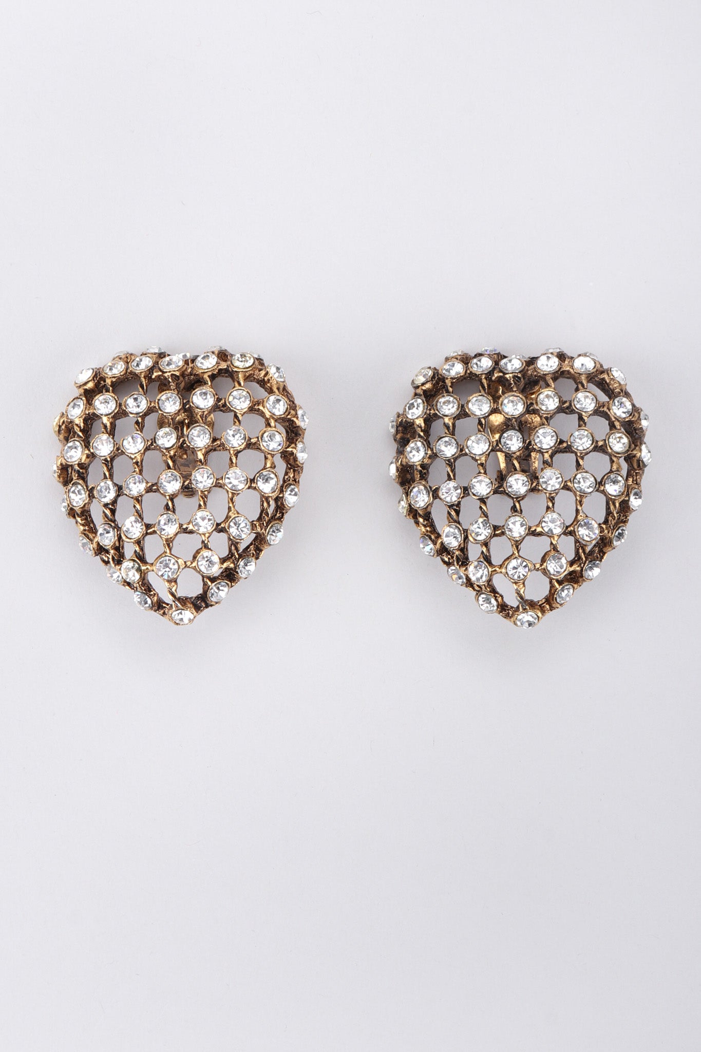 Recess Los Angeles Vintage Bronze Crystal Cage Heart Earrings