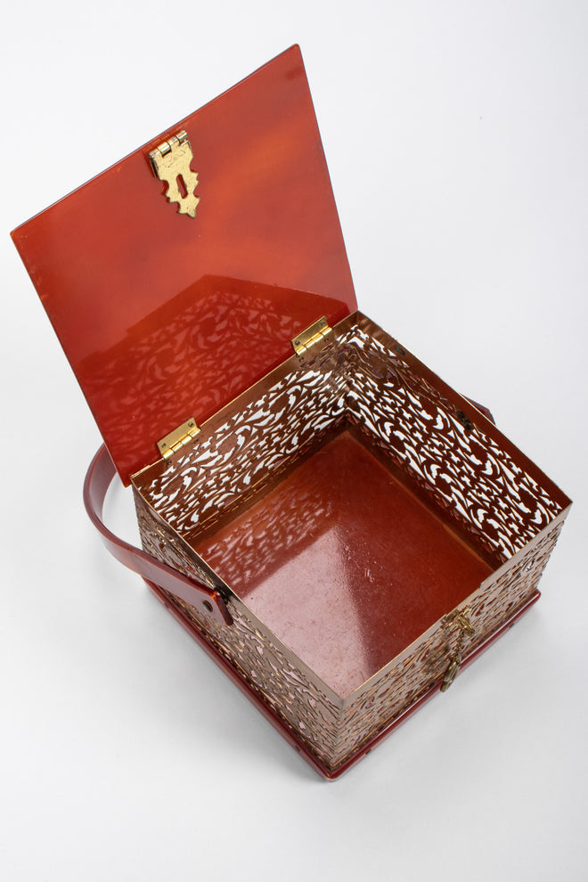 Recess Los Angeles Vintage Asian Inspired Filigree Lucite Square Box Bag