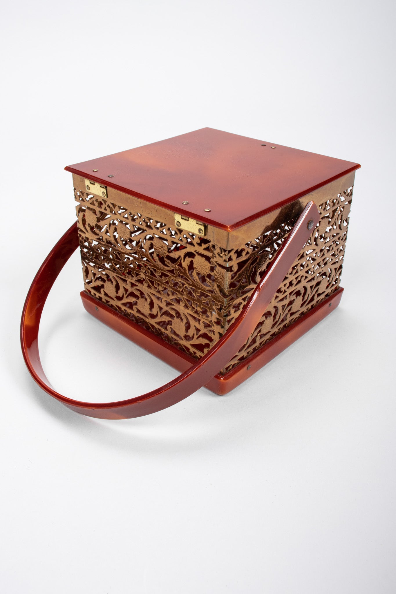 Recess Los Angeles Vintage Asian Inspired Filigree Lucite Square Box Bag