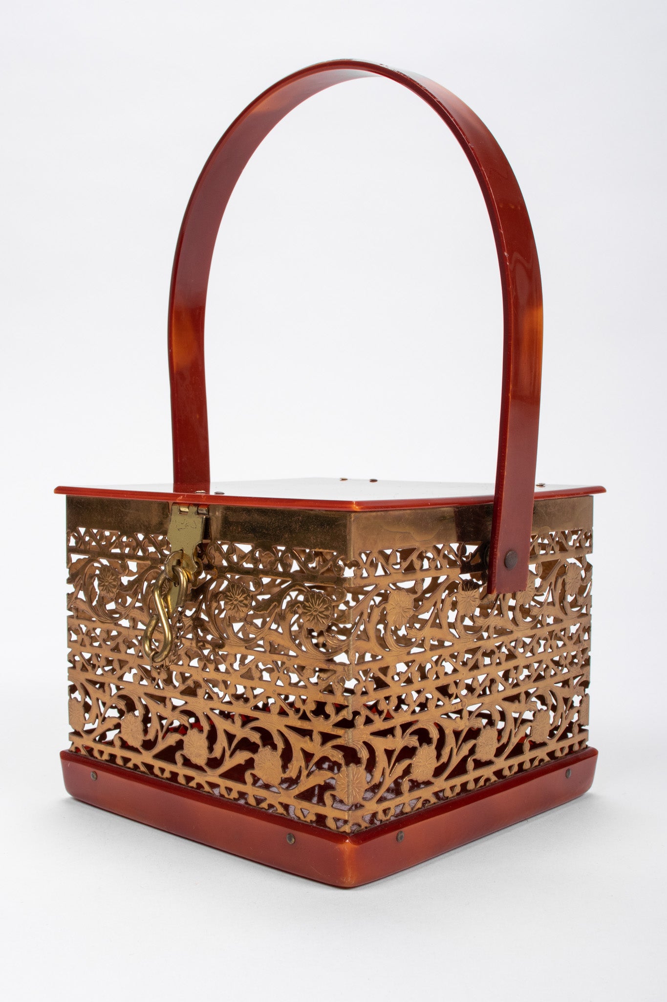 Recess Los Angeles Vintage Asian Inspired Filigree Lucite Square Box Bag