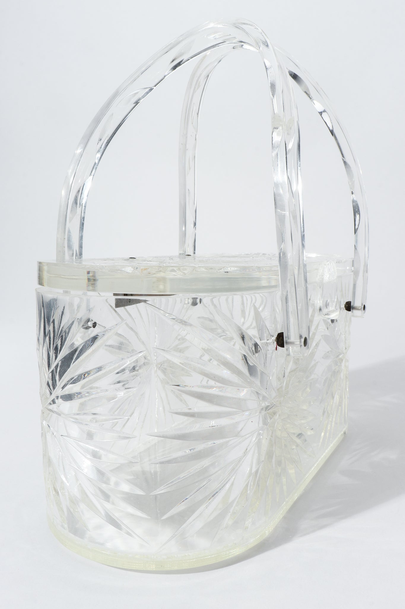 Vintage Wilardy Clear Diamond-Cut Lucite Box Bag side at Recess Los Angeles