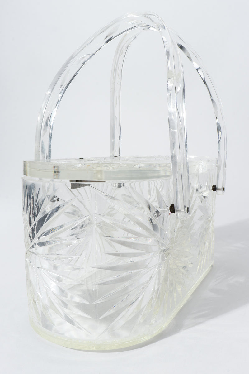 Vintage Wilardy Clear Diamond-Cut Lucite Box Bag side at Recess Los Angeles