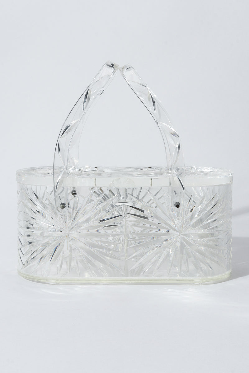 Vintage Wilardy Clear Diamond-Cut Lucite Box Bag Front at Recess Los Angeles