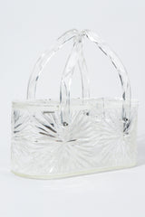 Vintage Wilardy Clear Diamond-Cut Lucite Box Bag Angled at Recess Los Angeles