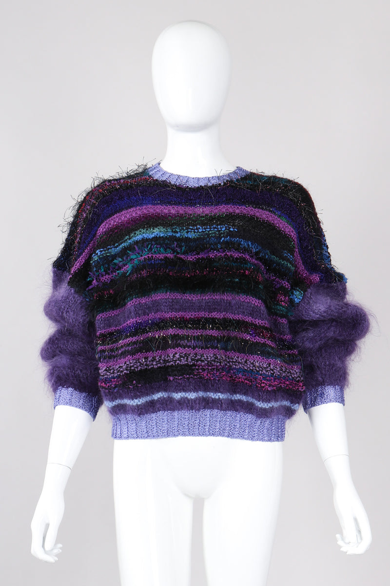 Recess Los Angeles Vintage Textured Knit Mohair Tinsel Boxy Crop Sweater 90s