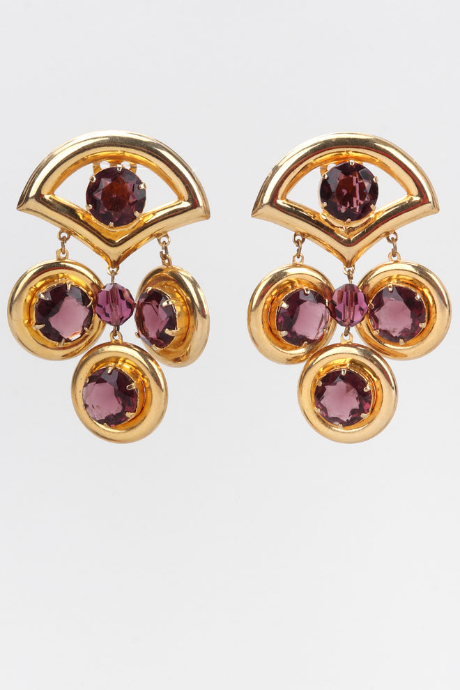 Recess Los Angeles Vintage Amethyst Crystal Chandelier Fan Drop Earrings