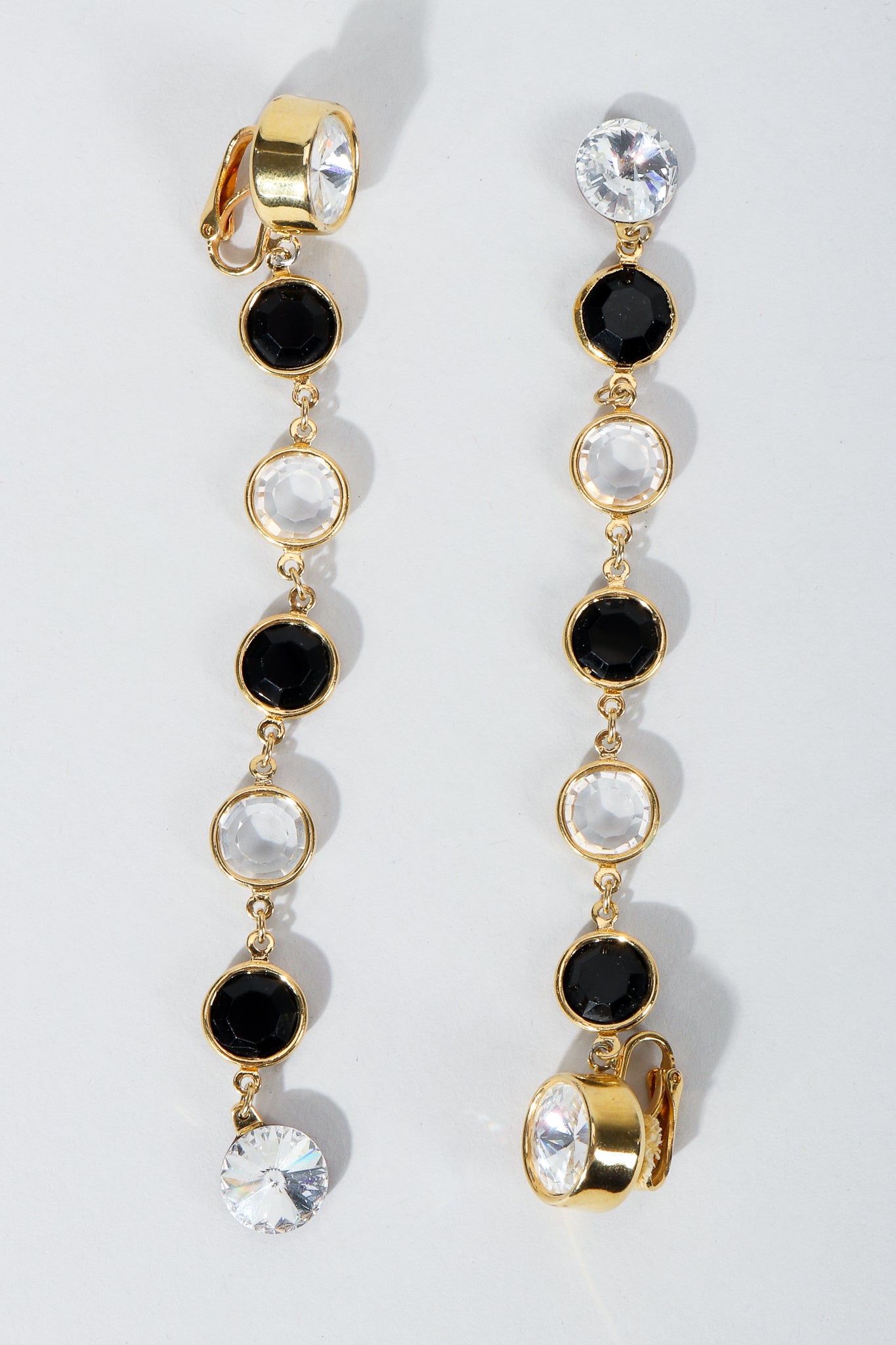 Vintage Unsigned Clear and black Long Crystal Bezel Drop Earrings at Recess Los Angeles