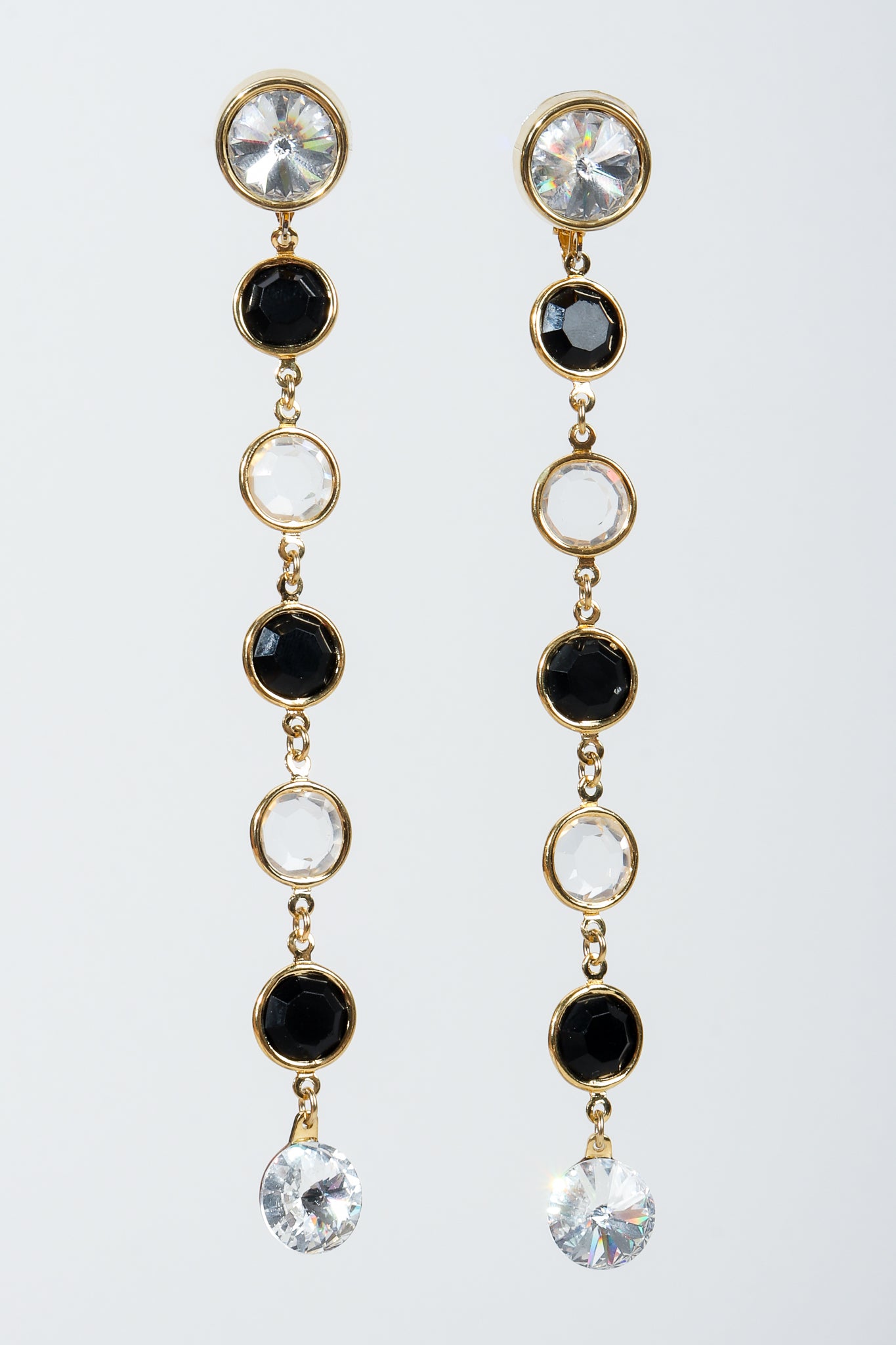 Vintage Unsigned Clear and black Long Crystal Bezel Drop Earrings at Recess Los Angeles