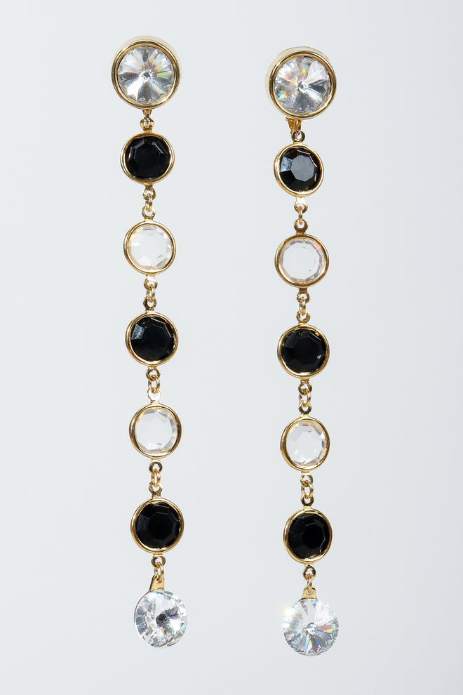 Vintage Unsigned Clear and black Long Crystal Bezel Drop Earrings at Recess Los Angeles