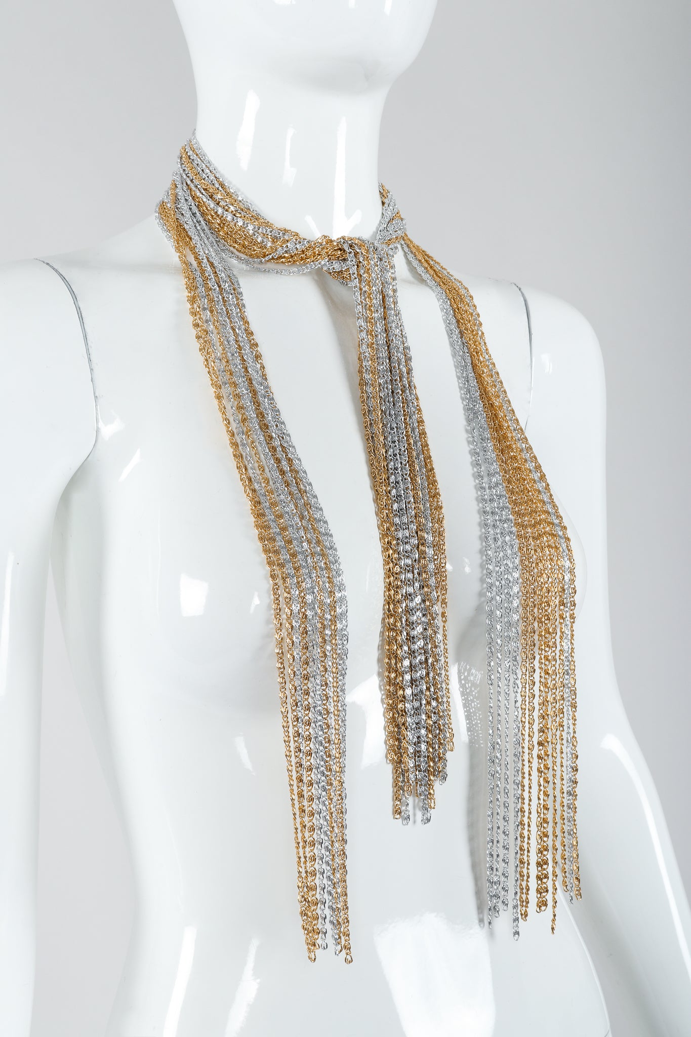 Vintage Unsigned Two-Tone Multi-Strand Chain Shawl Lariat  on Mannequin half tied at Recess