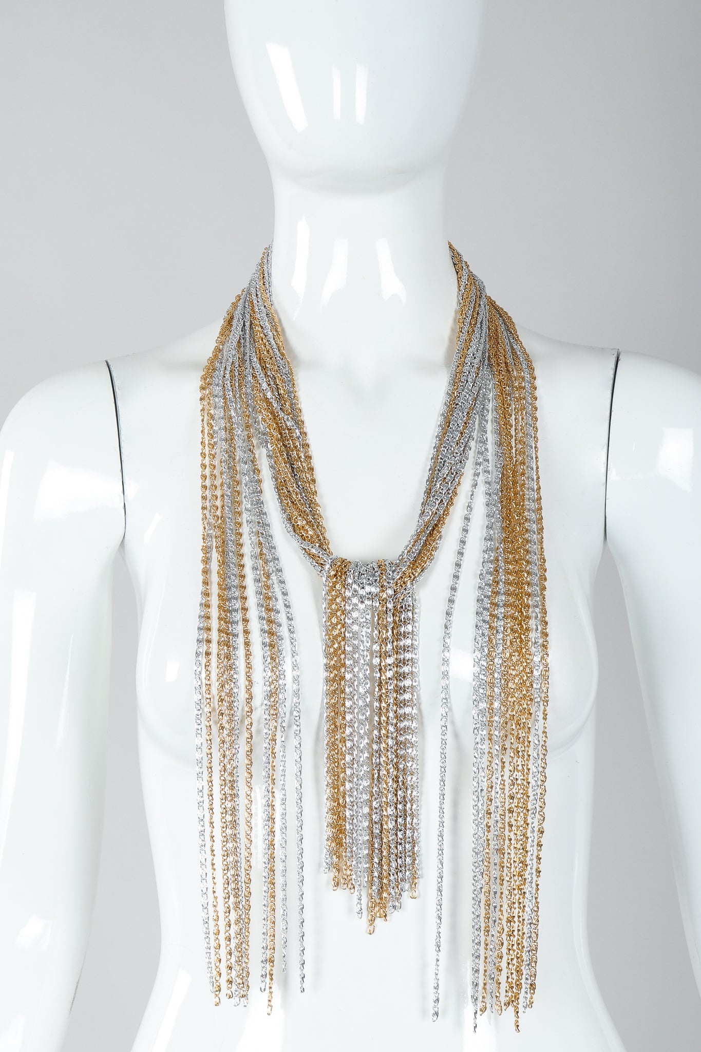 Vintage Unsigned Two-Tone Multi-Strand Chain Shawl Lariat  on Mannequin half tied at Recess