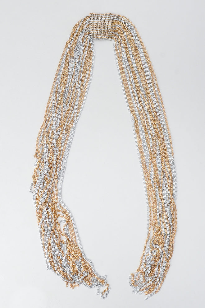 Vintage Unsigned Two-Tone Multi-Strand Chain Shawl Lariat on grey at Recess