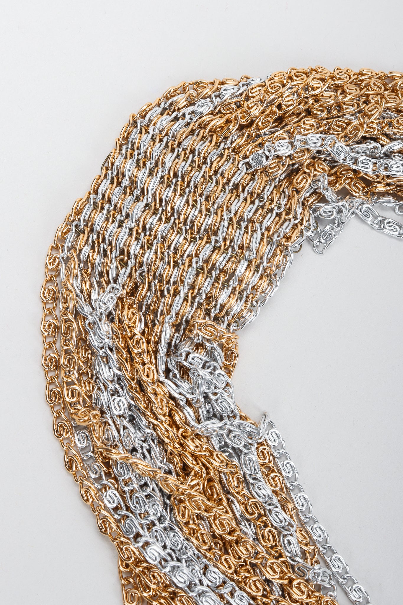 Vintage Unsigned Two-Tone Multi-Strand Chain Shawl Lariat on grey at Recess
