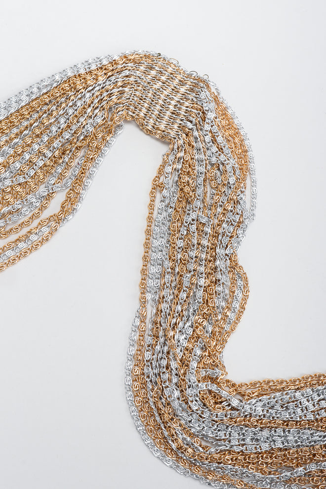 Vintage Unsigned Two-Tone Multi-Strand Chain Shawl Lariat on grey at Recess
