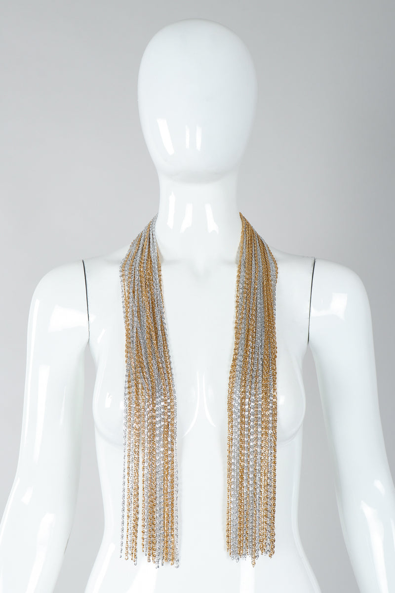 Vintage Unsigned Two-Tone Multi-Strand Chain Shawl Lariat  on Mannequin untied at Recess