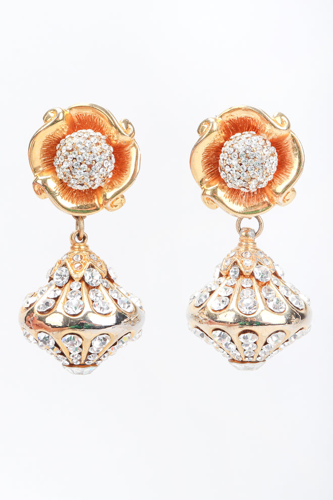 Recess Los Angeles Designer Consignment Resale Vintage Unsigned Art Nouveau Gold Crystal Blossom Drop Earring