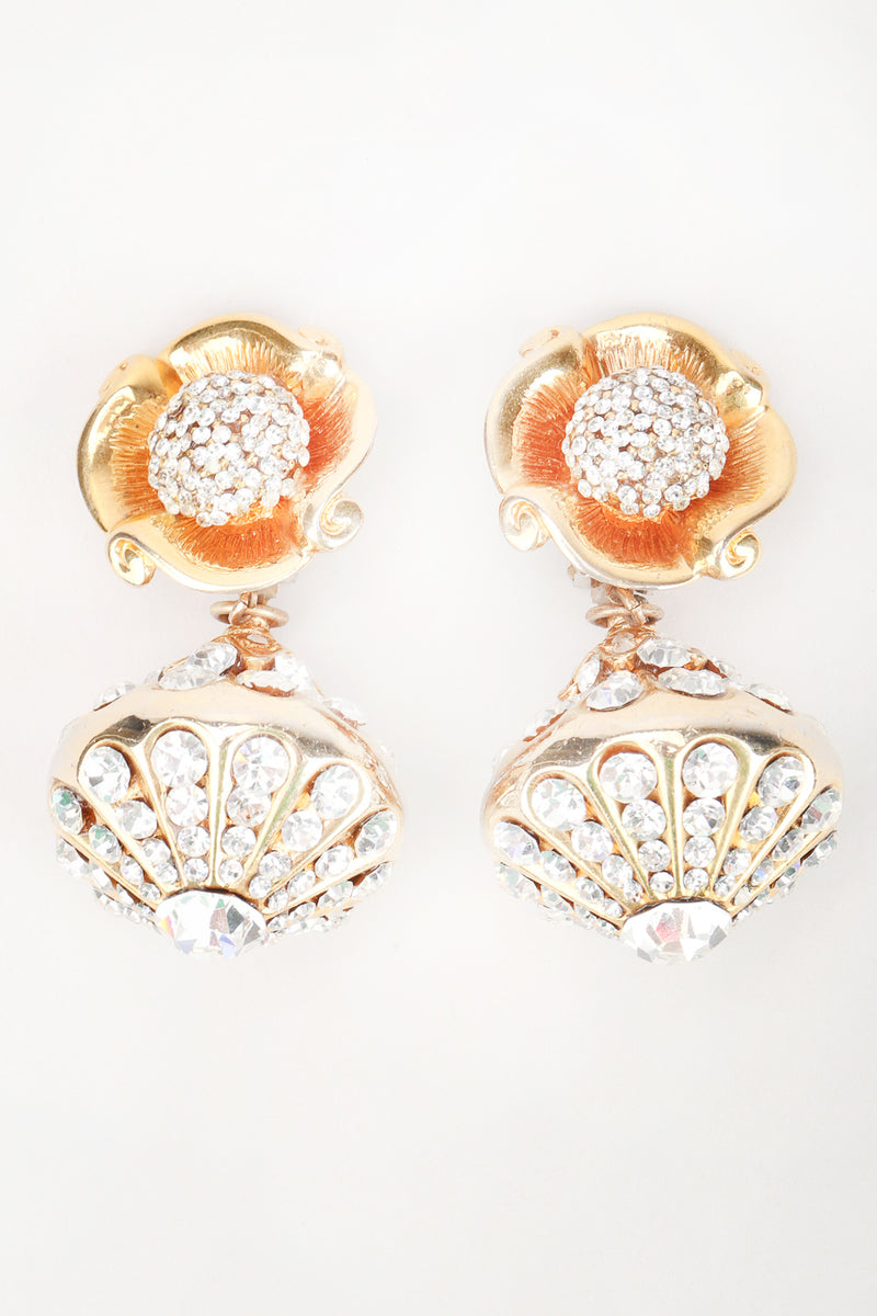 Recess Los Angeles Designer Consignment Resale Vintage Unsigned Art Nouveau Gold Crystal Blossom Drop Earring