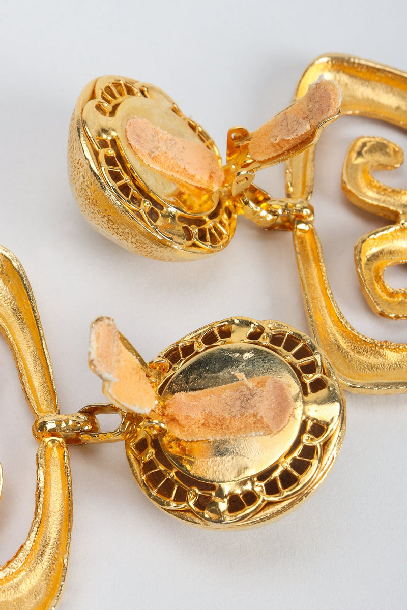 Vintage Brutalist Hammered Gold Chandelier Earrings Clip Backs residue