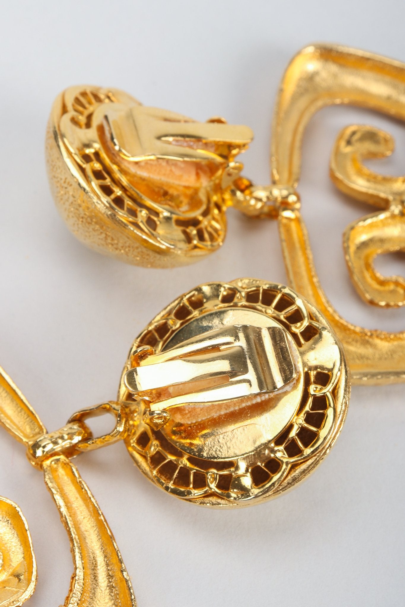 Vintage Brutalist Hammered Gold Chandelier Earrings Clips