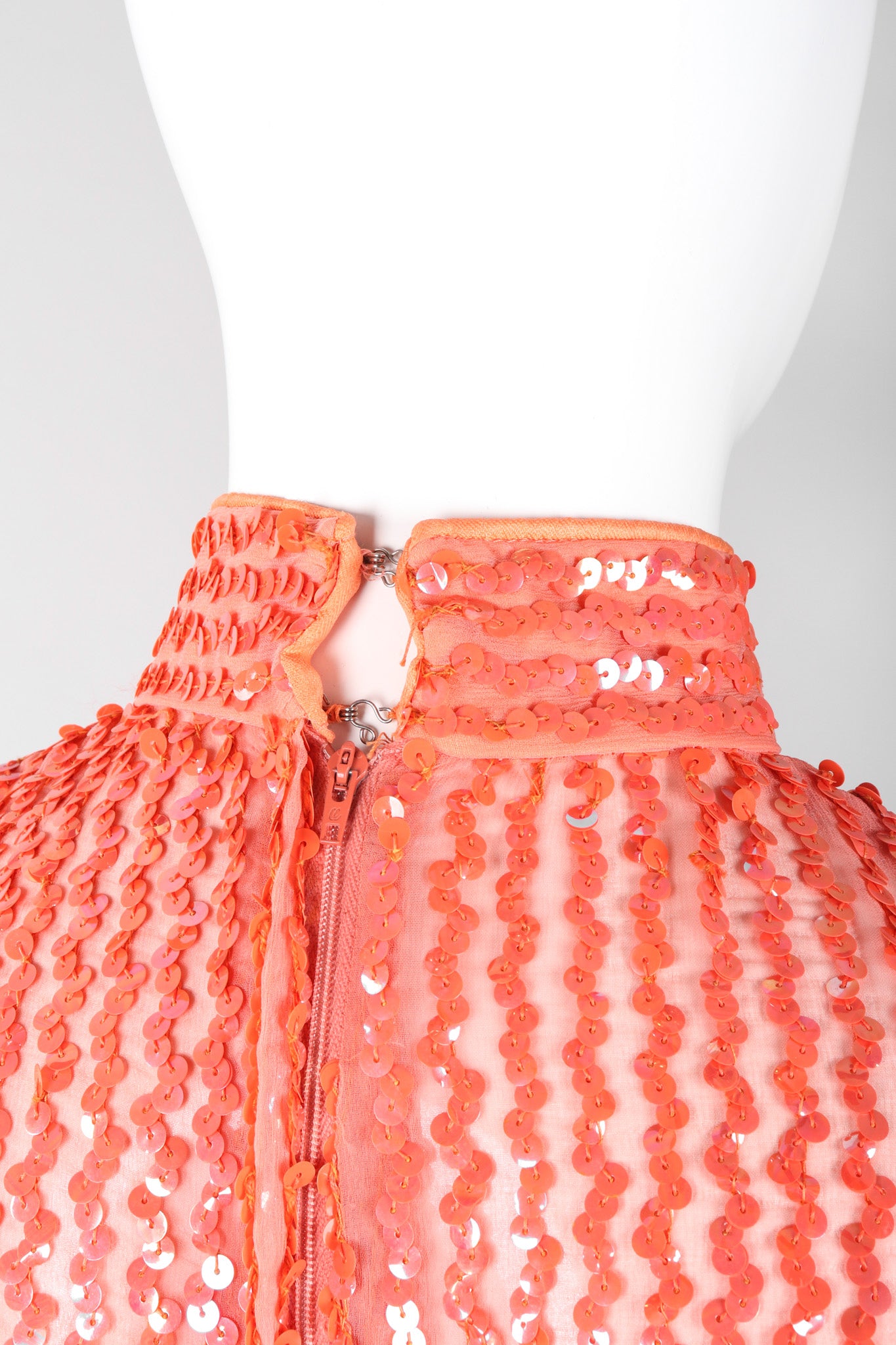Recess Los Angeles Vintage 60s Sheer Iridescent Sequined High Neck Sheath Column Gown