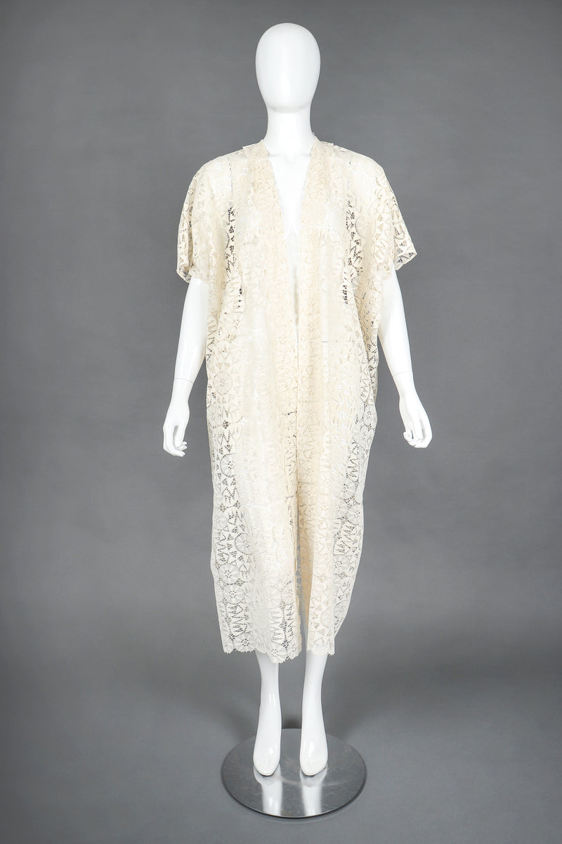 Vintage Sheer Bobbin Lace Kimono Robe Duster Jacket Recess Vintage Sheer Bobbin Lace Kimono Robe Duster Jacket Recess