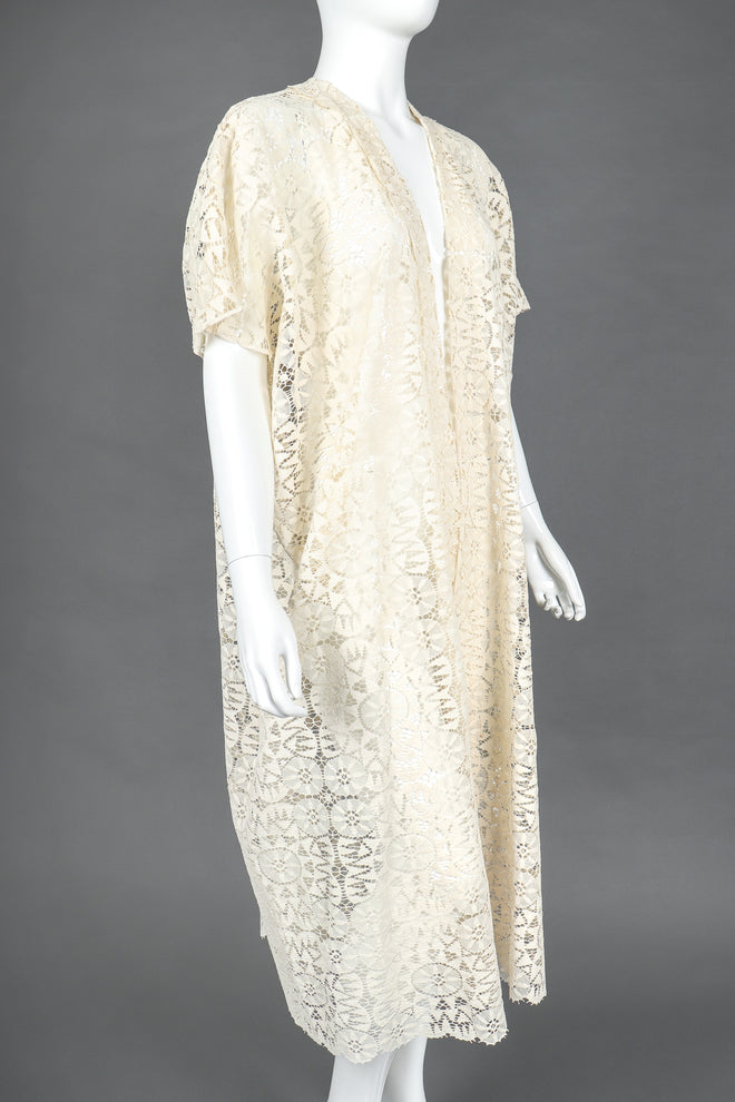 Recess Designer Consignment Vintage Sheer Bobbin Lace KImono Robe Duster Jacket Bridal Wedding Honeymoon Los Angeles Resale