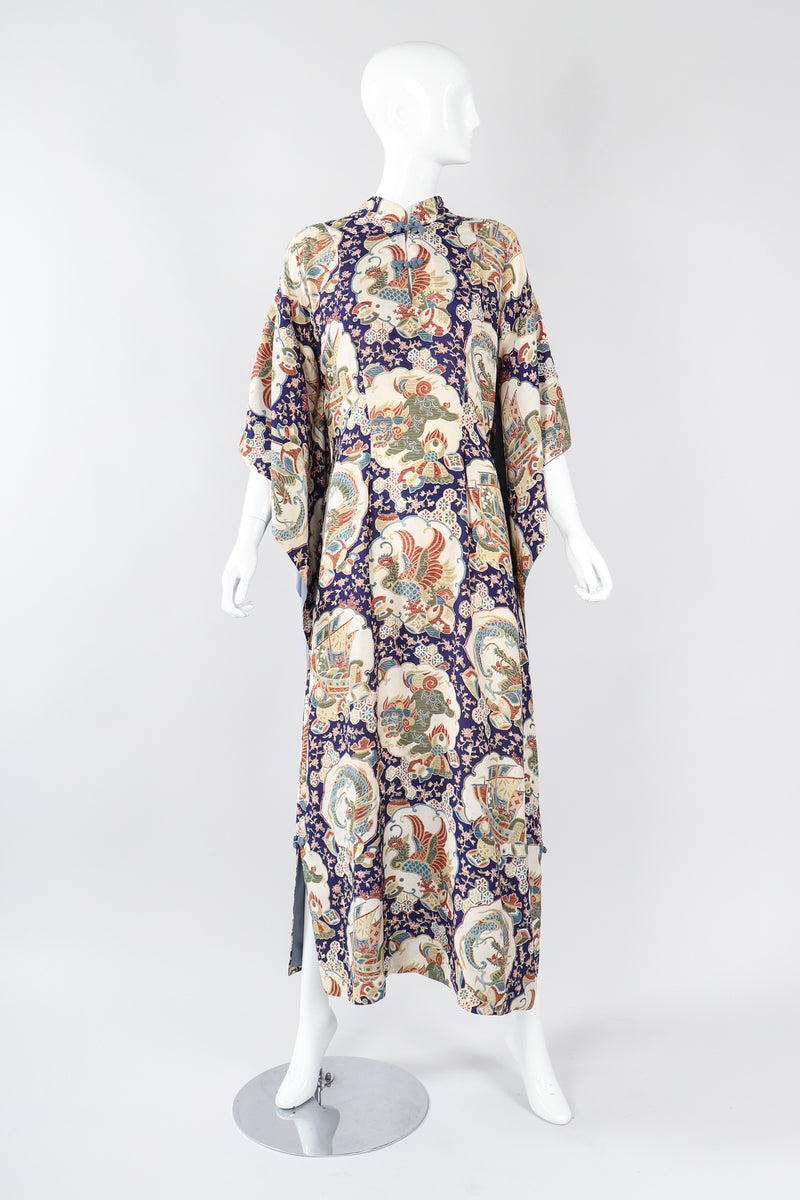 Recess Los Angeles Vintage Japanese Folk Print Silk Kimono Caftan