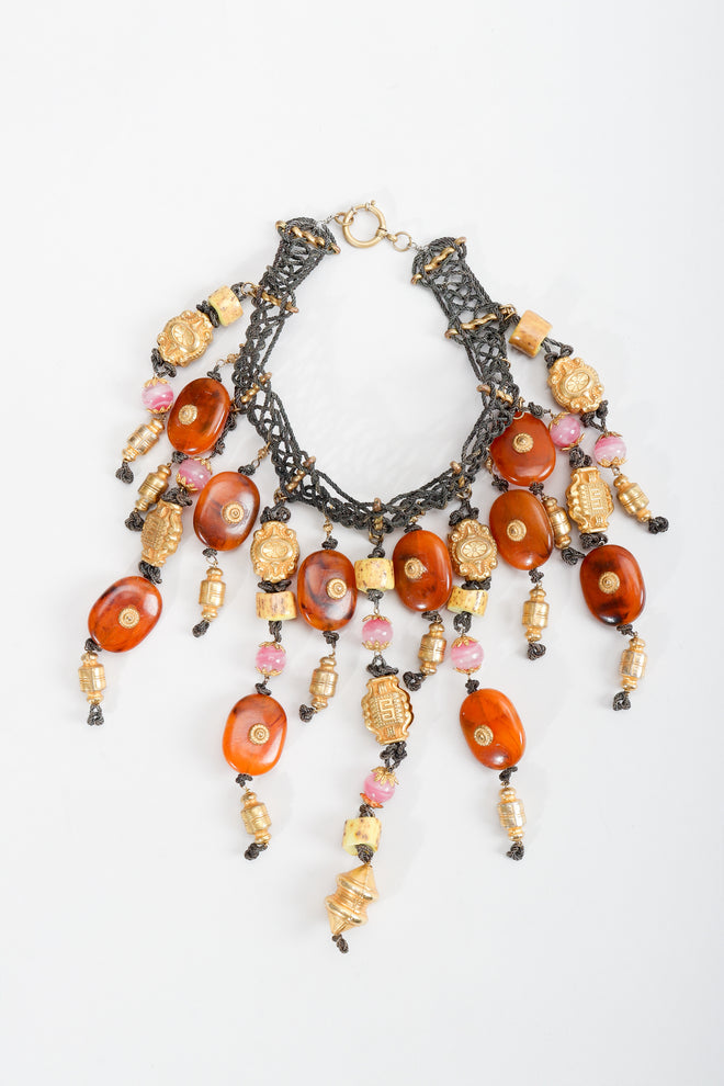 Vintage Valentino Artisan Eastern Bead Waterfall Choker Necklace at Recess