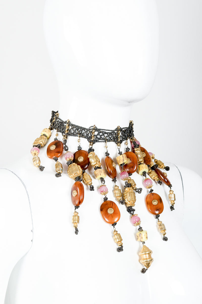 Vintage Valentino Artisan Eastern Bead Waterfall Choker Necklace on mannequin at Recess