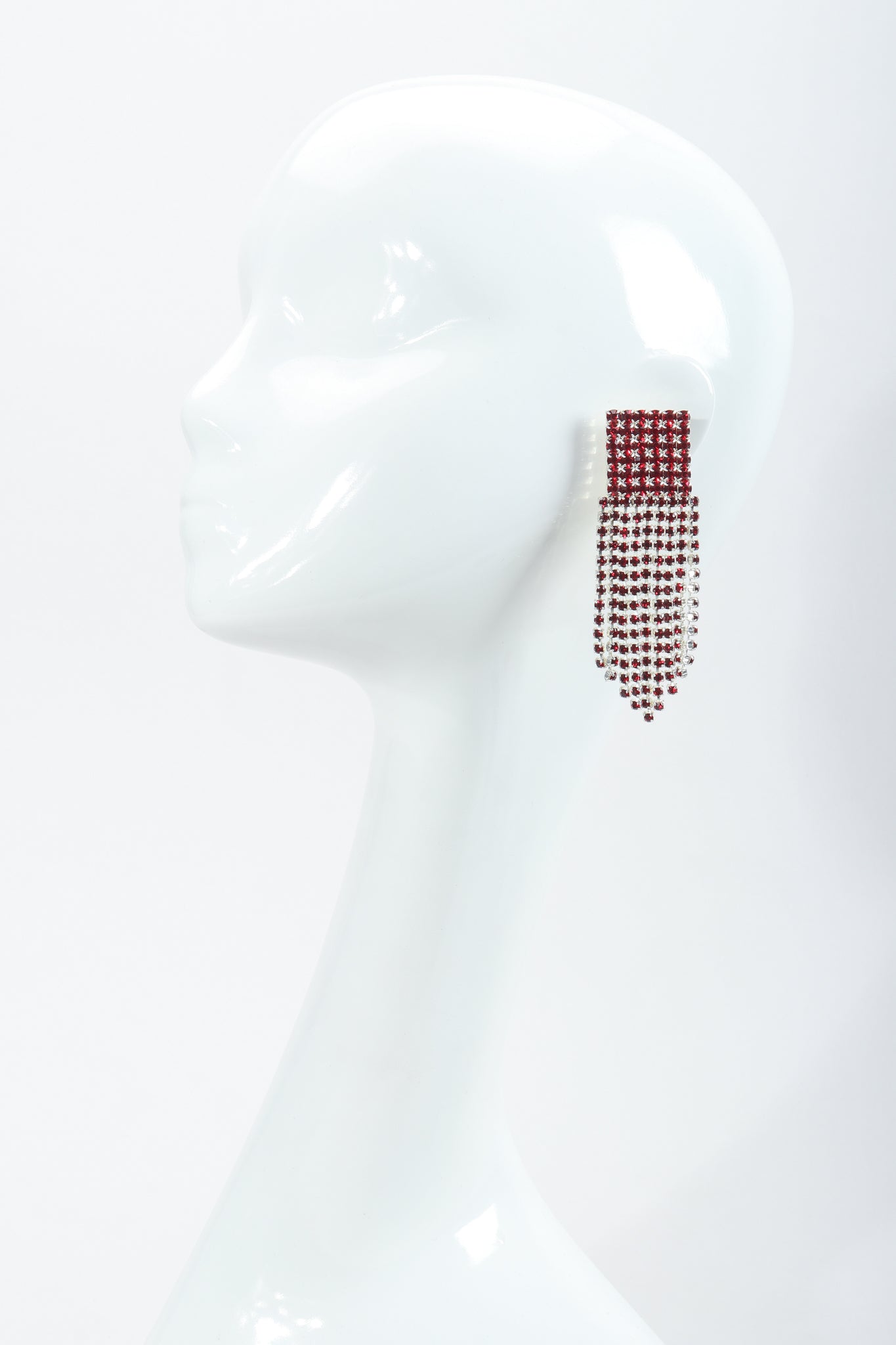 Vintage Ruby Rhinestone Fringe Earring on mannequin at Recess Los Angeles