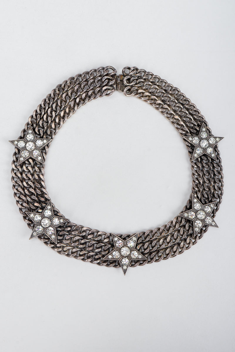 Vintage Unsigned Starry Curb Chain Collar Necklace on Grey