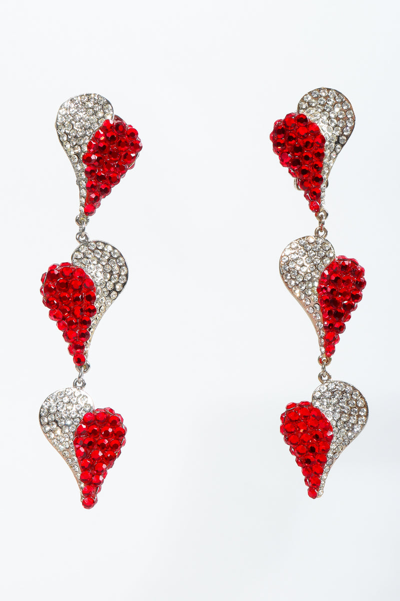 Vintage Unsigned Rhinestone Falling Heart Earrings at Recess
