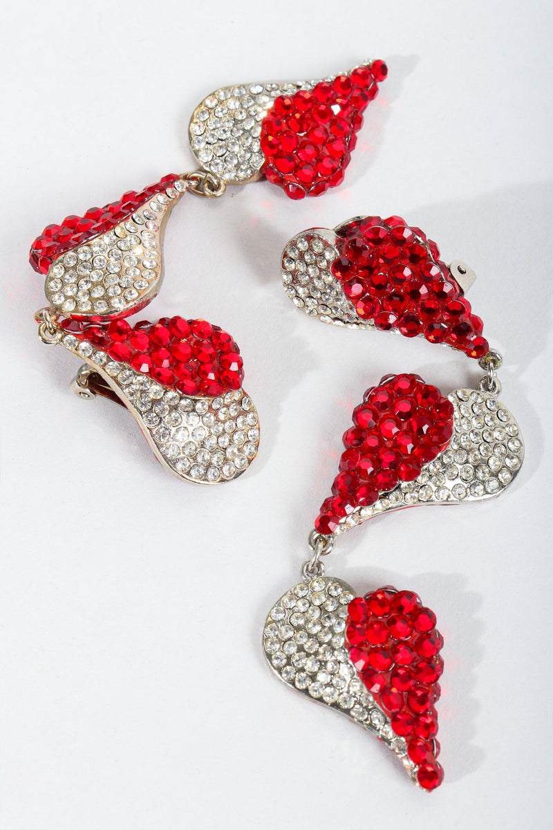 Vintage Unsigned Rhinestone Falling Heart Earrings at Recess