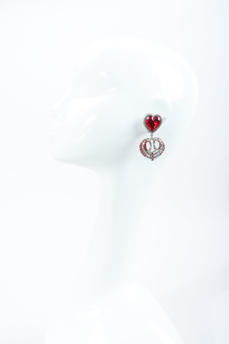 Vintage Tara Ruby Heart Drop Earrings on Mannequin at Recess Los Angeles