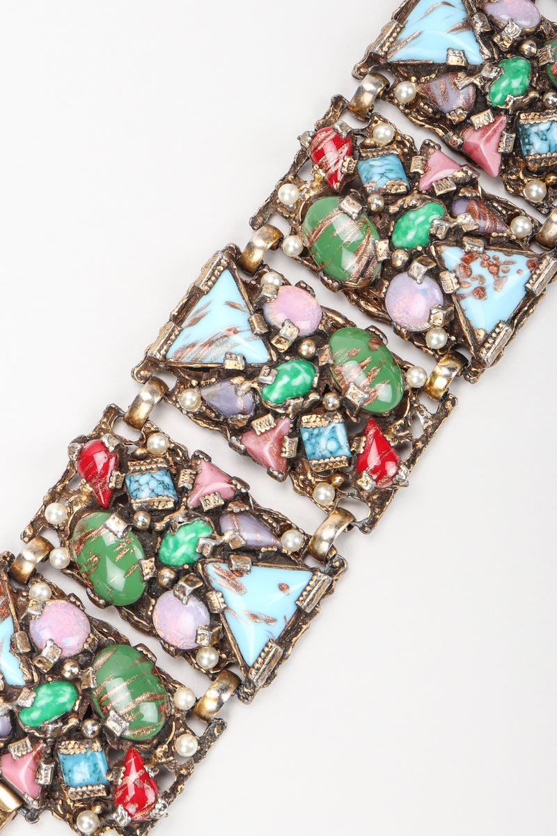 Recess Vintage Brutalist Mosaic Gemstone Hinged Plate Bracelet on white Background