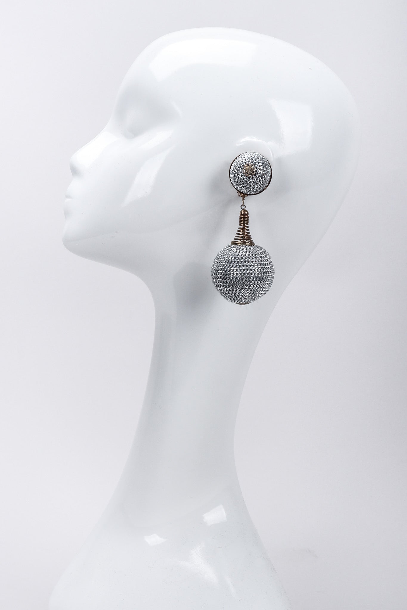 Vintage Silver Chain Wrapped Ball Drop Earrings