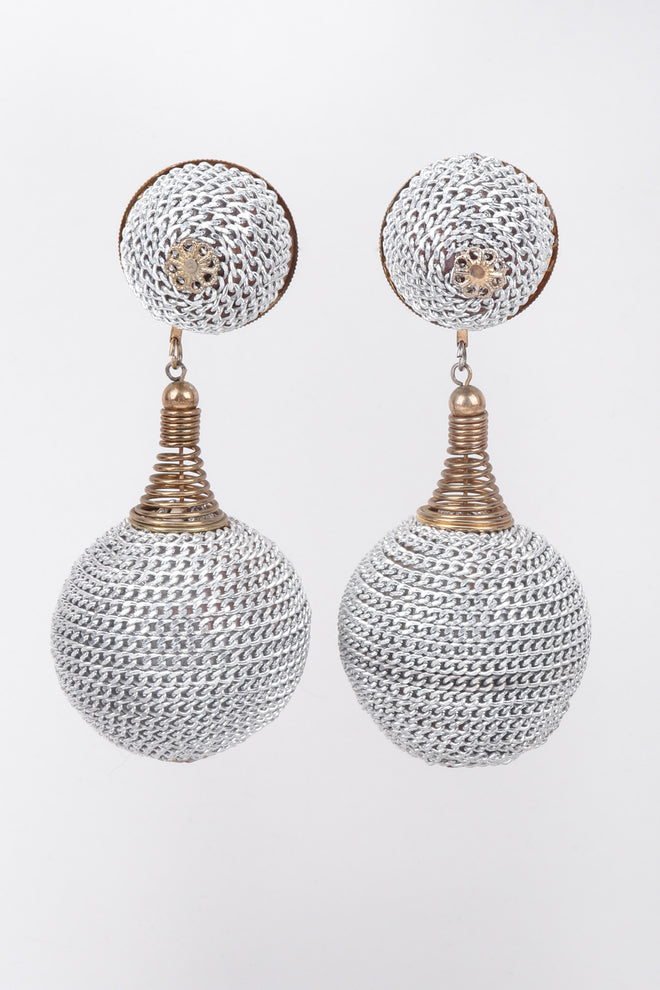 Vintage Silver Chain Wrapped Ball Drop Earrings