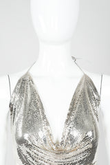 Vintage Whiting & Davis Ferrara Liquid Mercury Metal Mesh Halter Top on mannequin front close up