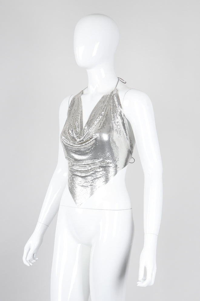 Recess Los Angeles Vintage Unsigned Liquid Mercury Silver Chrome Mesh Halter Top Whiting Davis