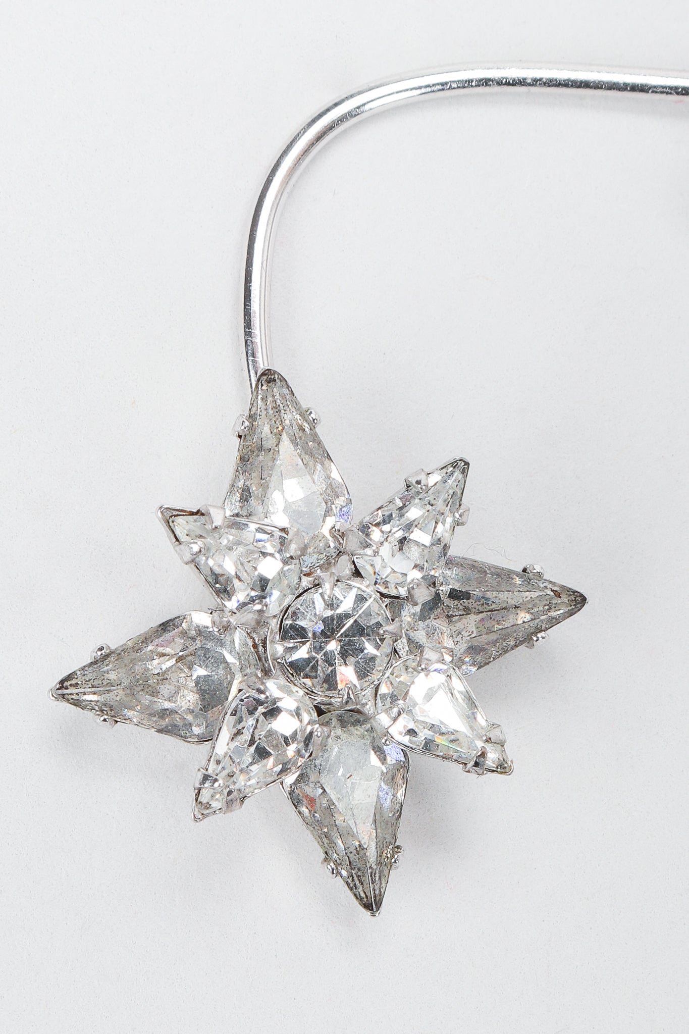 Vintage Unsigned Avant Garde Crystal Star Ear Hook Single Star Detail