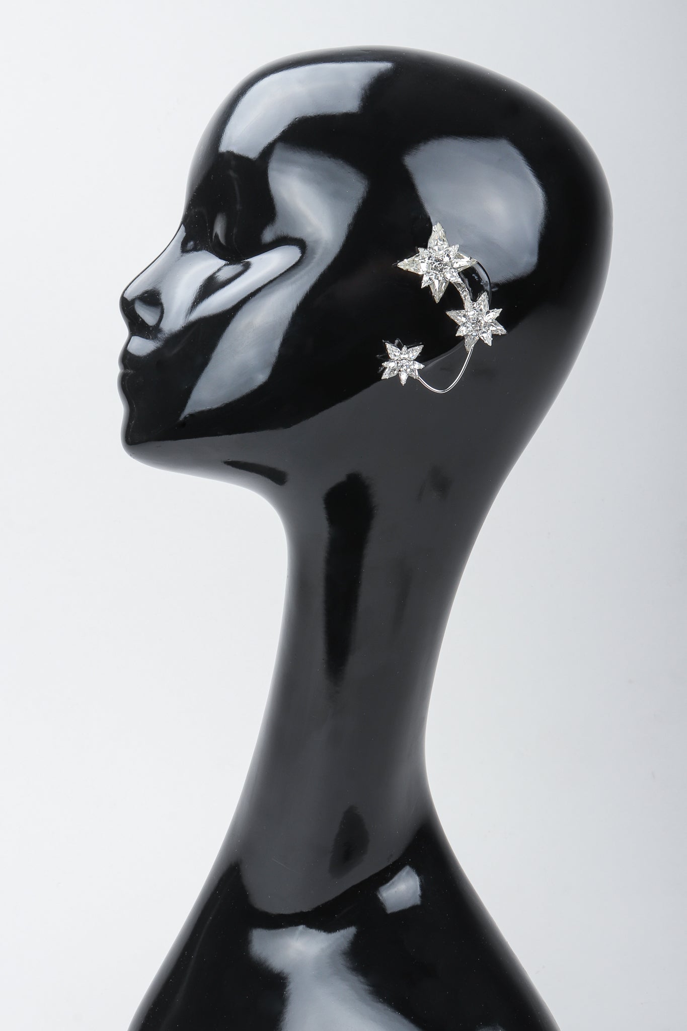 Vintage Unsigned Avant Garde Crystal Star Ear Hooks on Mannequin at Recess Los Angeles