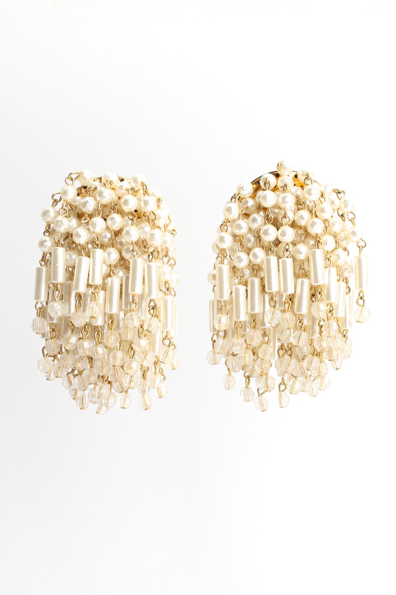 Vintage Pearl & Bead Cluster Waterfall Earrings front hang @ Recess LA