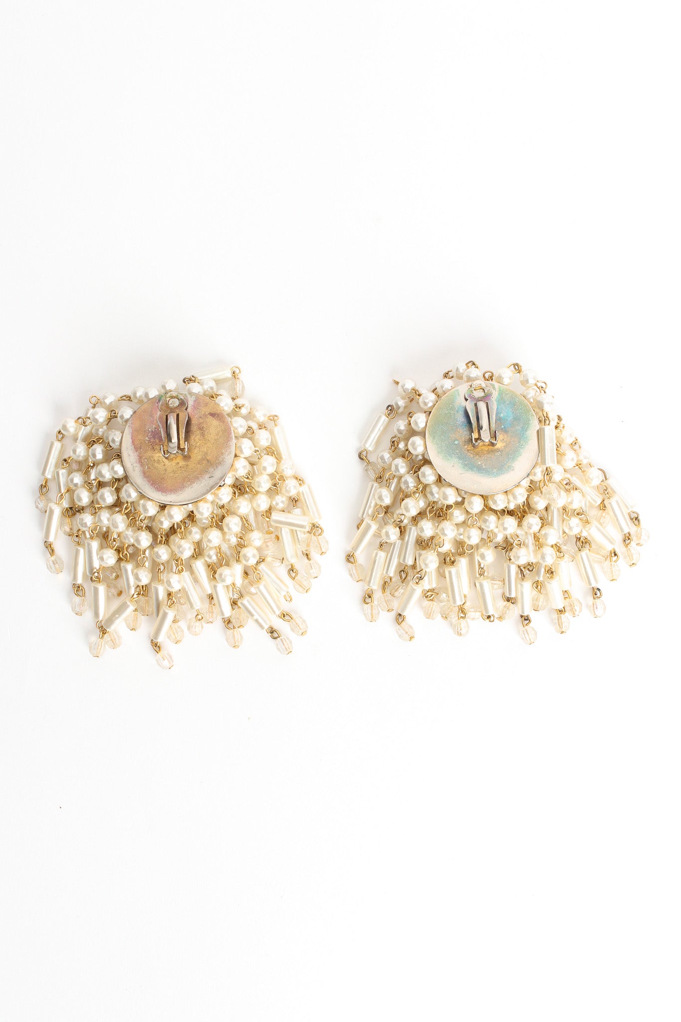 Vintage Pearl & Bead Cluster Waterfall Earrings backing @ Recess LA