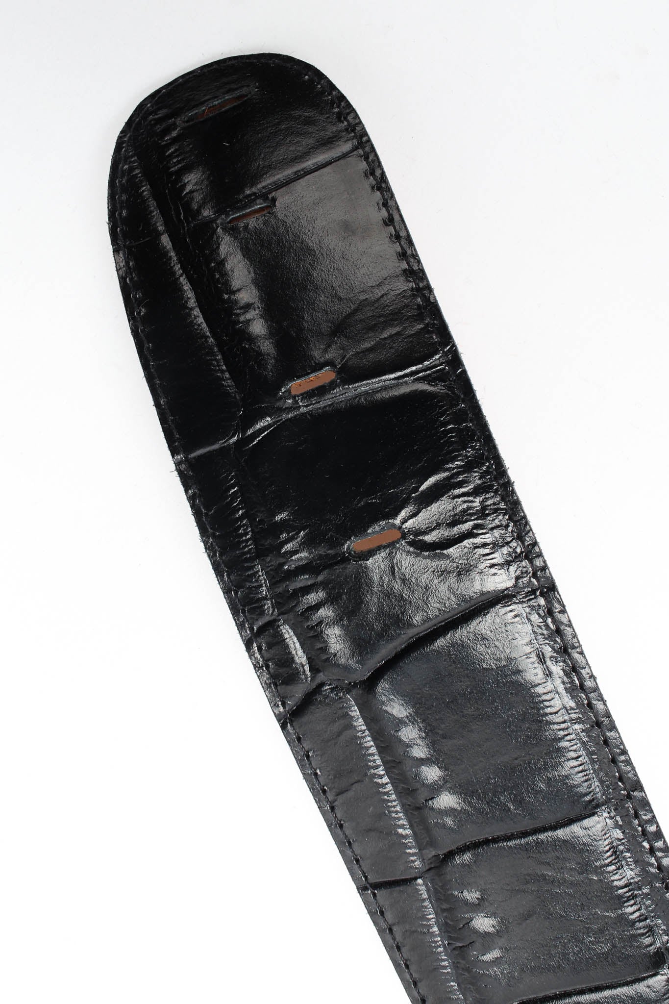 Double Alligator Croc Leather Belt closeup at Recess LA