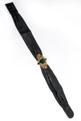 Vintage Floral Filigree Emerald Leather Sash Belt front overall @ Recess LA