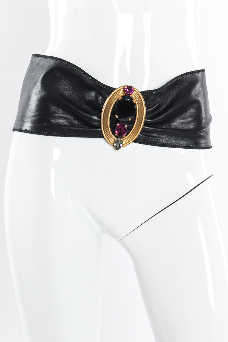 Vintage Oval Mixed Rhinestone Leather Sash Belt on mannequin @ Recess LA