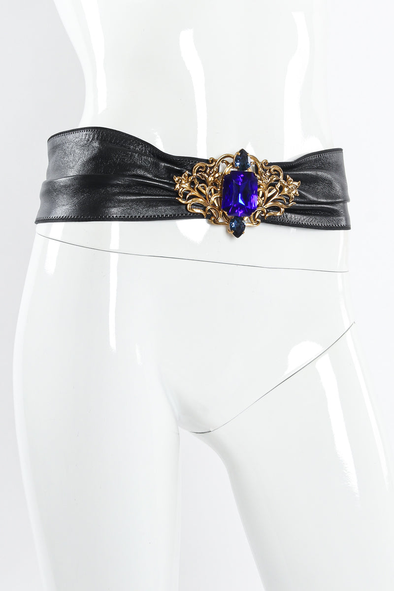 Vintage Floral Filigree Sapphire Leather Sash Belt mannequin angle @ Recess LA